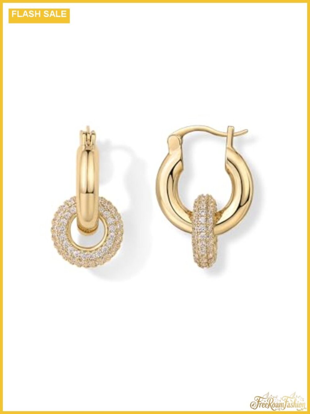 14K Gold Plated Chunky CZ Huggie Hoop Earrings for Women